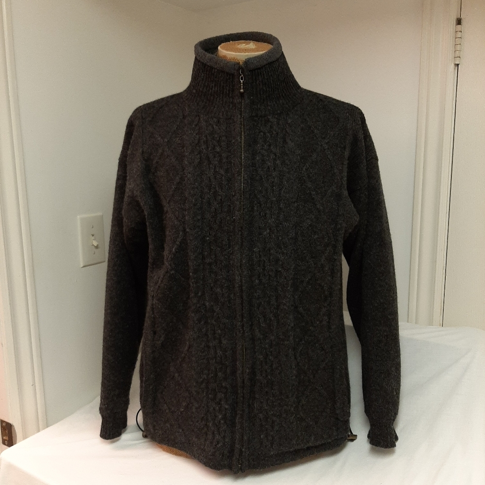 Aran Isles dark gray wool cardigan sweater unisex